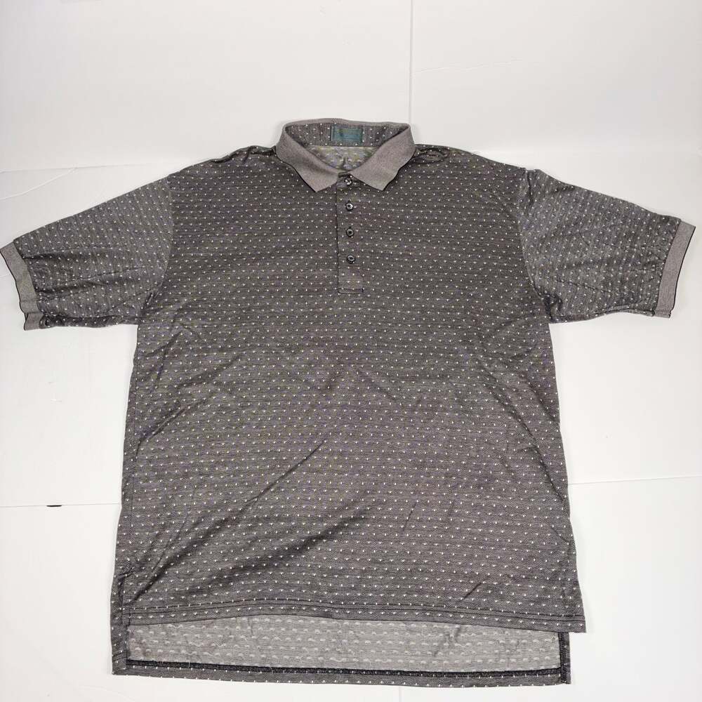 Descente International Collection Diamond Men Geometric Print Golf Polo Shirt L